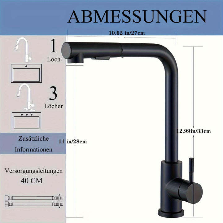 Küchenarmatur Schwarz Matt, Hochdruck Armatur mit Ausziehbar Brause, 360° Schwenkbar &amp; 2 Strahlarten