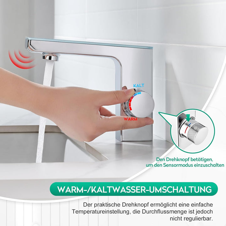 CREA Infrarot Sensor Wasserhahn Bad, Automatisch Sensor Armatur für Waschbecken,Digitalanzeige Warme