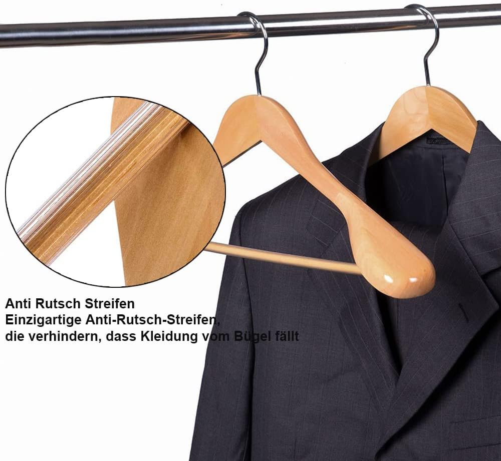 Kleiderbügel aus Holz 10 Stück, Holz Kleiderbügel für Anzug und Jacken, extra breiter Schulter mit H