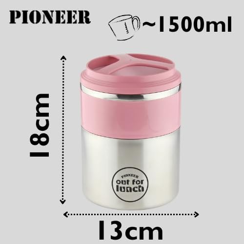 Pioneer Thermo-Speisebehälter 1,5 L Edelstahl Doppelwandig 2-in-1 mit Extra Breiten Öffnung, Isolier