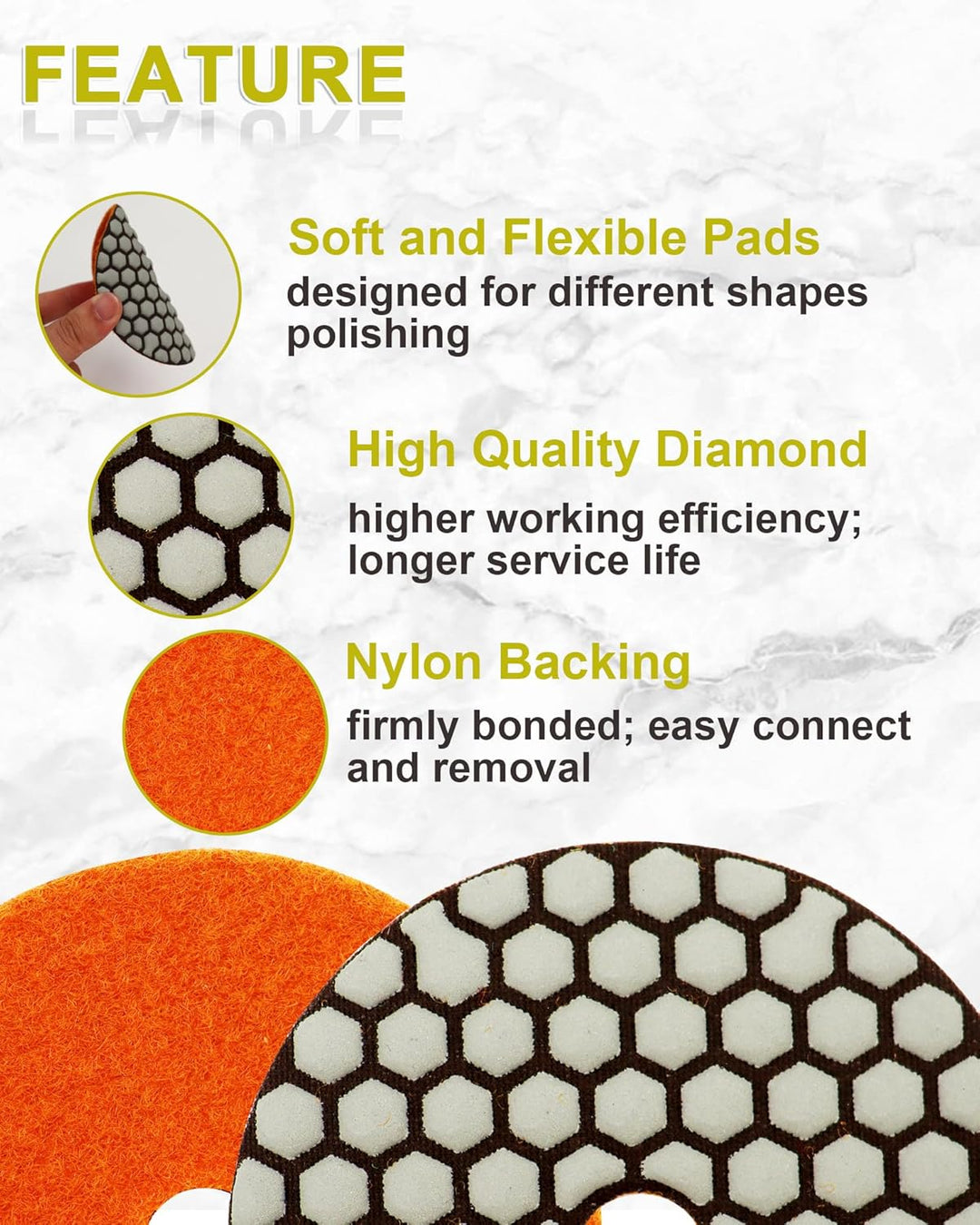 Trocken Diamant Polierpad 100mm 8 Stücke Körnung 50x3/100x2/200/400/800 Polierscheiben mit M14 Stütz