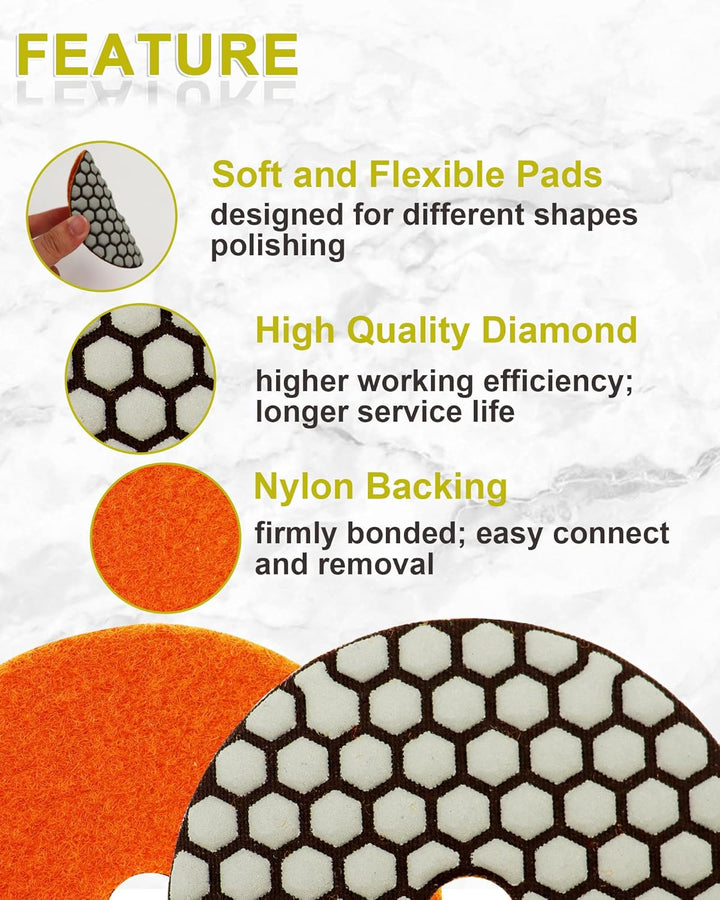 Trocken Diamant Polierpad 100mm 8 Stücke Körnung 50x3/100x2/200/400/800 Polierscheiben mit M14 Stütz