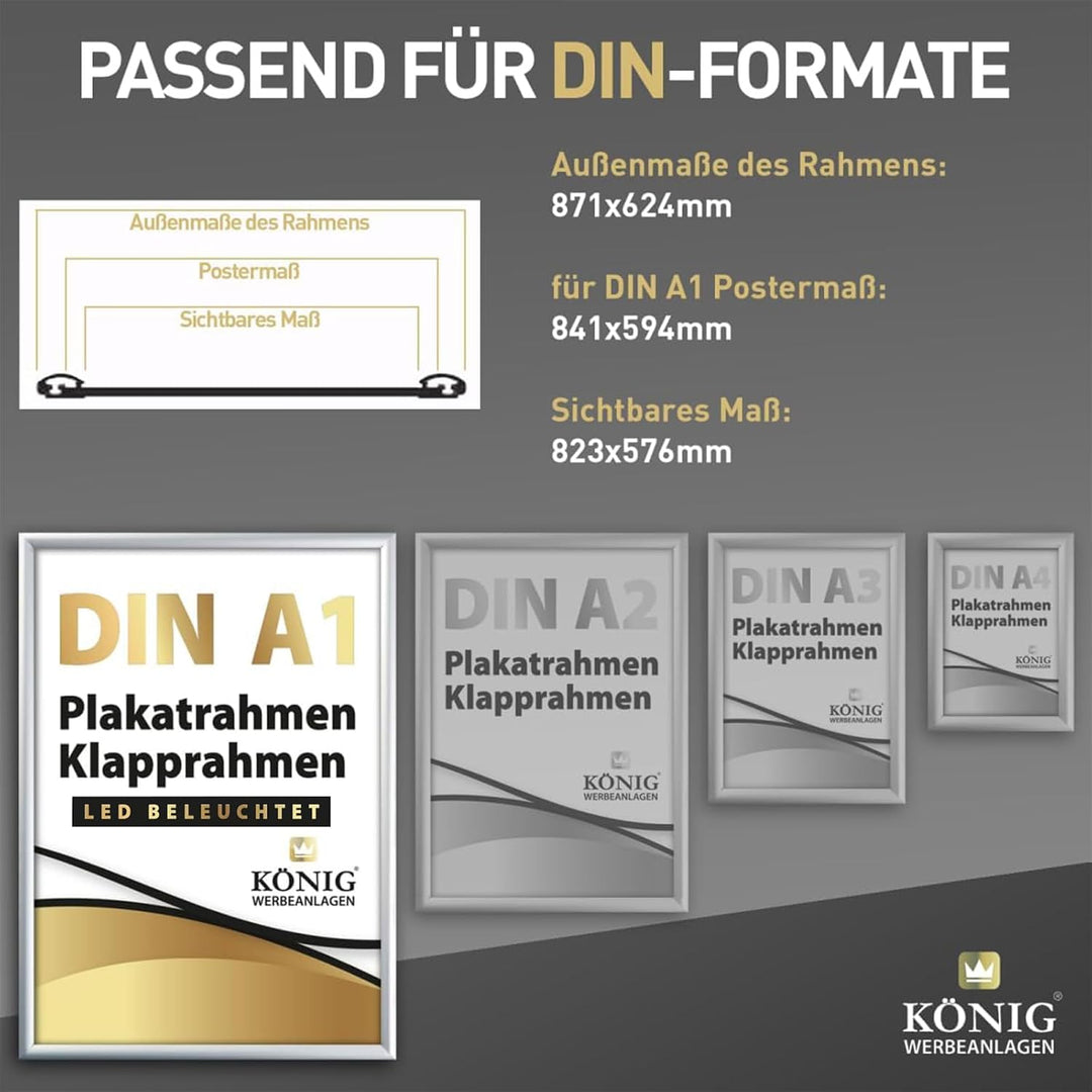 Dreifke LED Plakatrahmen DIN A1 | LED beleuchtet, Leuchtrahmen | 25mm Aluminium Profil, silber | ink