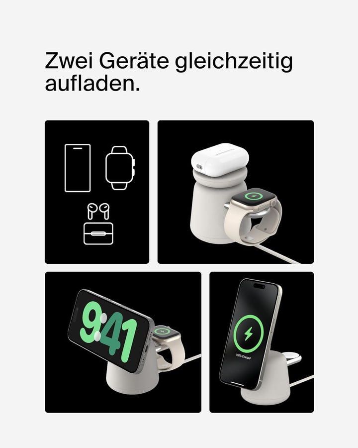 Belkin BoostCharge Pro Kabellose 2-in-1-Ladestation mit Qi2, 15W, MagSafe-Kompatibles Ladegerät für