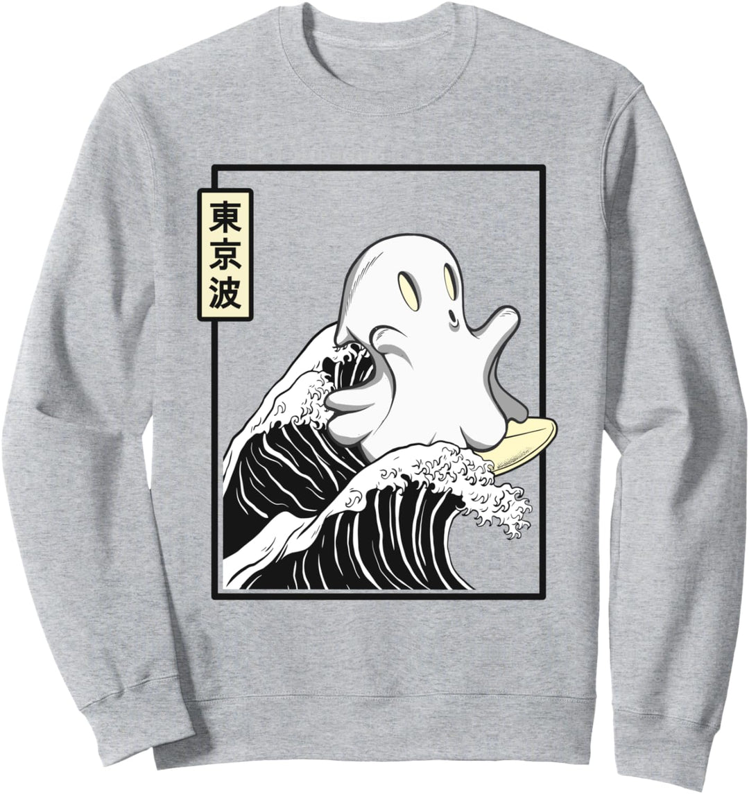 Happy Kawaii Ghost Surfen Kanagawa Wave Japan Ästhetik Sweatshirt