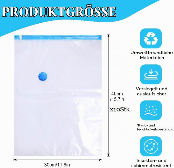 10 Stück Vakuumbeutel für Kleidung 30X40 cm,Wakumsäcke Kleidung Staubsauger,Vakuumierbeutel Bettdeck