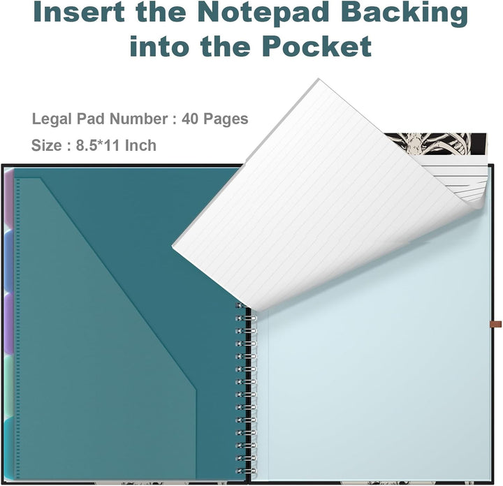 Hnogri Klemmbrett Folio mit nachfüllbarem linierten Notizblock, Klemmbretter mit 5 A4-Ordnern Lageru