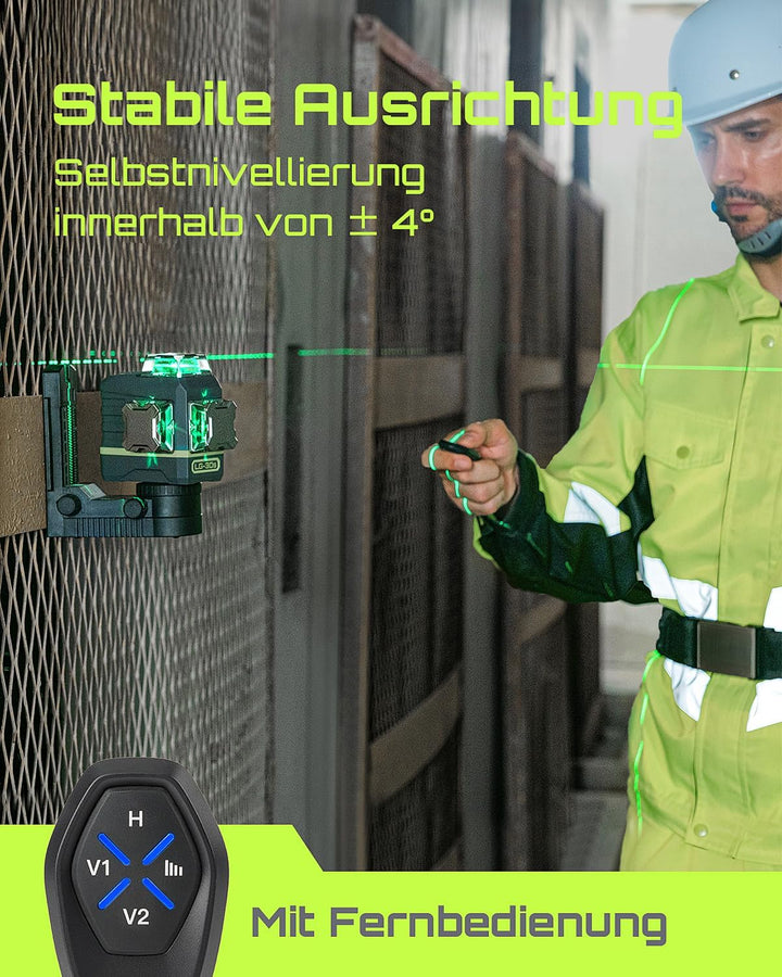 LasGoo Kreuzlinienlaser Selbstnivellierendes 360°x3 grün für Bau und Aufhängen von Bildern, Fernbedi