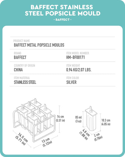 Baffect® Edelstahl Popsicle Form mit Stick Holder Eiscreme Form von 6 (Runden), Runden