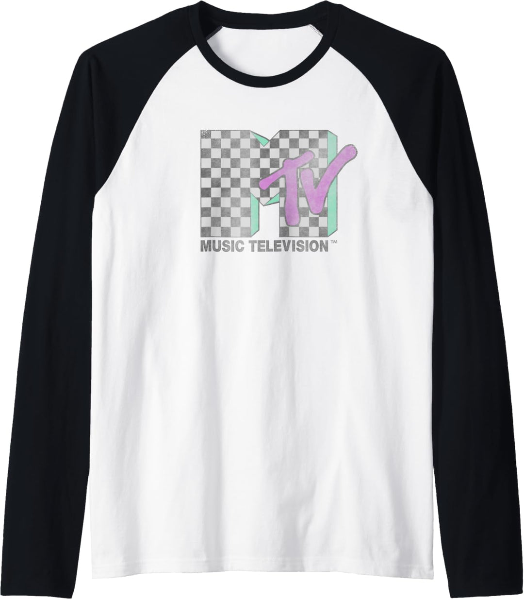 MTV Checkered Distressed Retro Logo Raglan