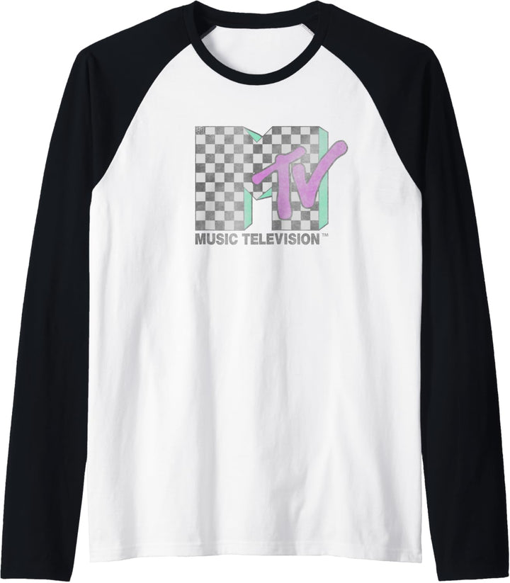 MTV Checkered Distressed Retro Logo Raglan