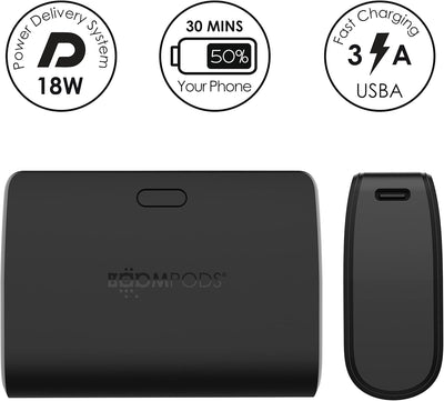 Boompods Powerboom Power Bank Schnellladefunktion 10000mAh - Universal USB/USB-C Powerbank klein, Ha