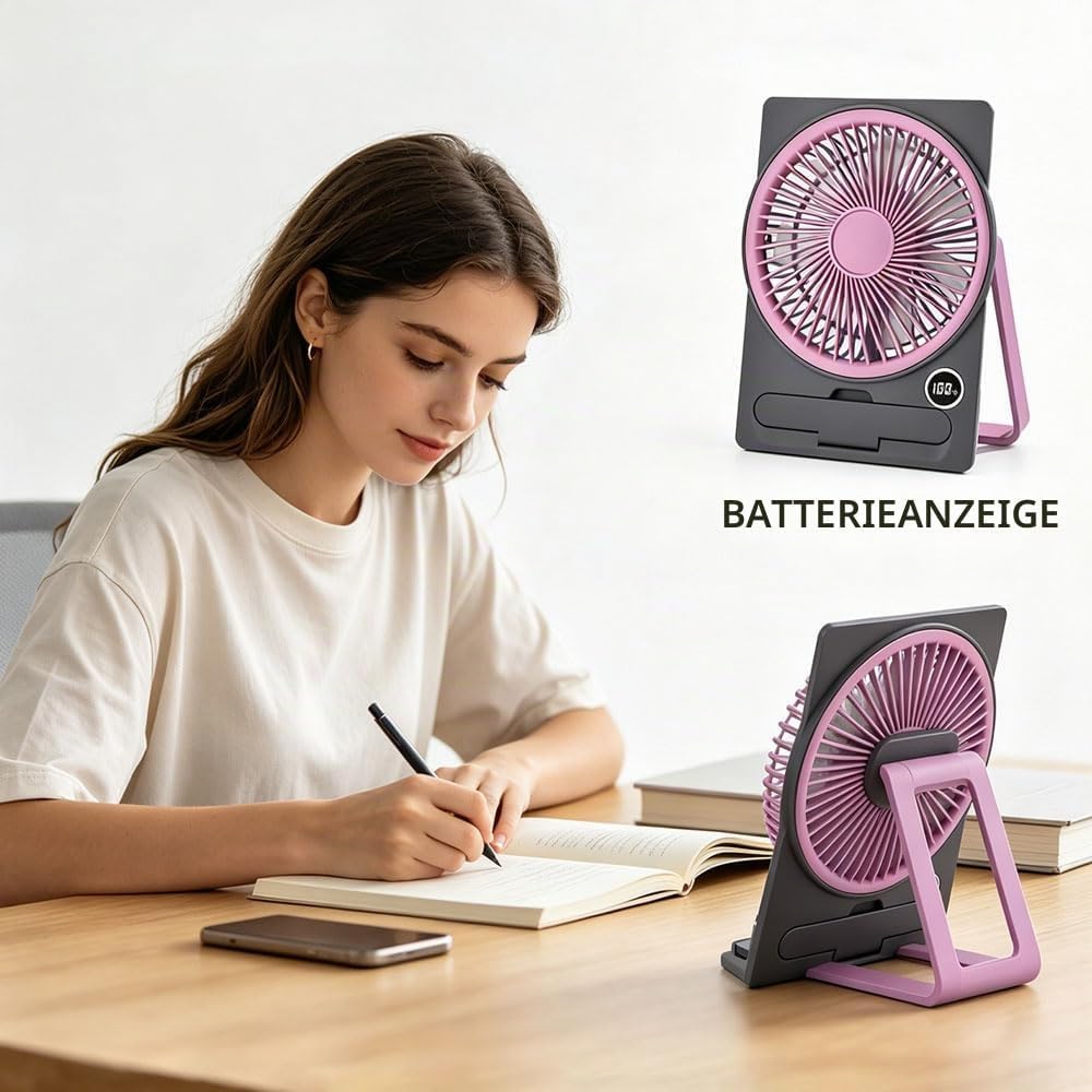 Tischventilator Klein, Mini Ventilator, USB Ventilator, Tischventilator Sehr Leise, 5 Geschwindigkei