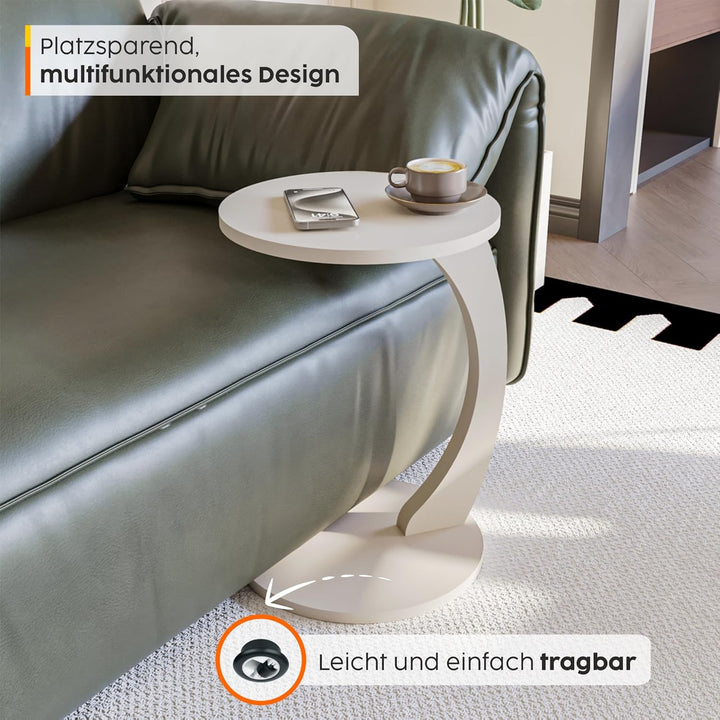 Couchtisch mit Rollen, Kleiner Beistelltisch C Form, Beistelltisch Couch, stylischer Sofatisch in sc
