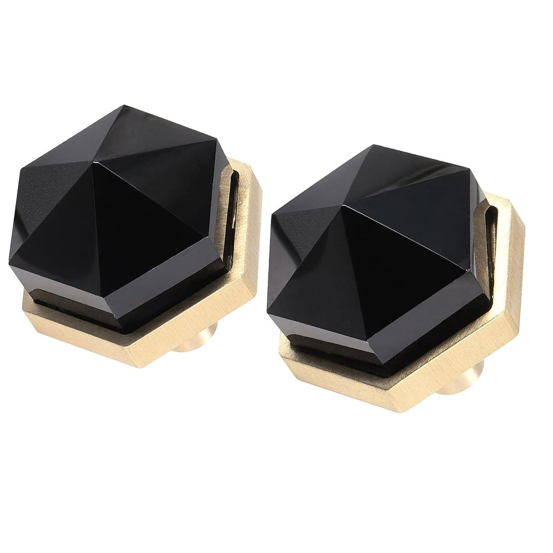 mookaitedecor Satz von 2 Obsidian Hexagon Schublade Knöpfe mit Schrauben, hexagonal Stein Schrank Gr