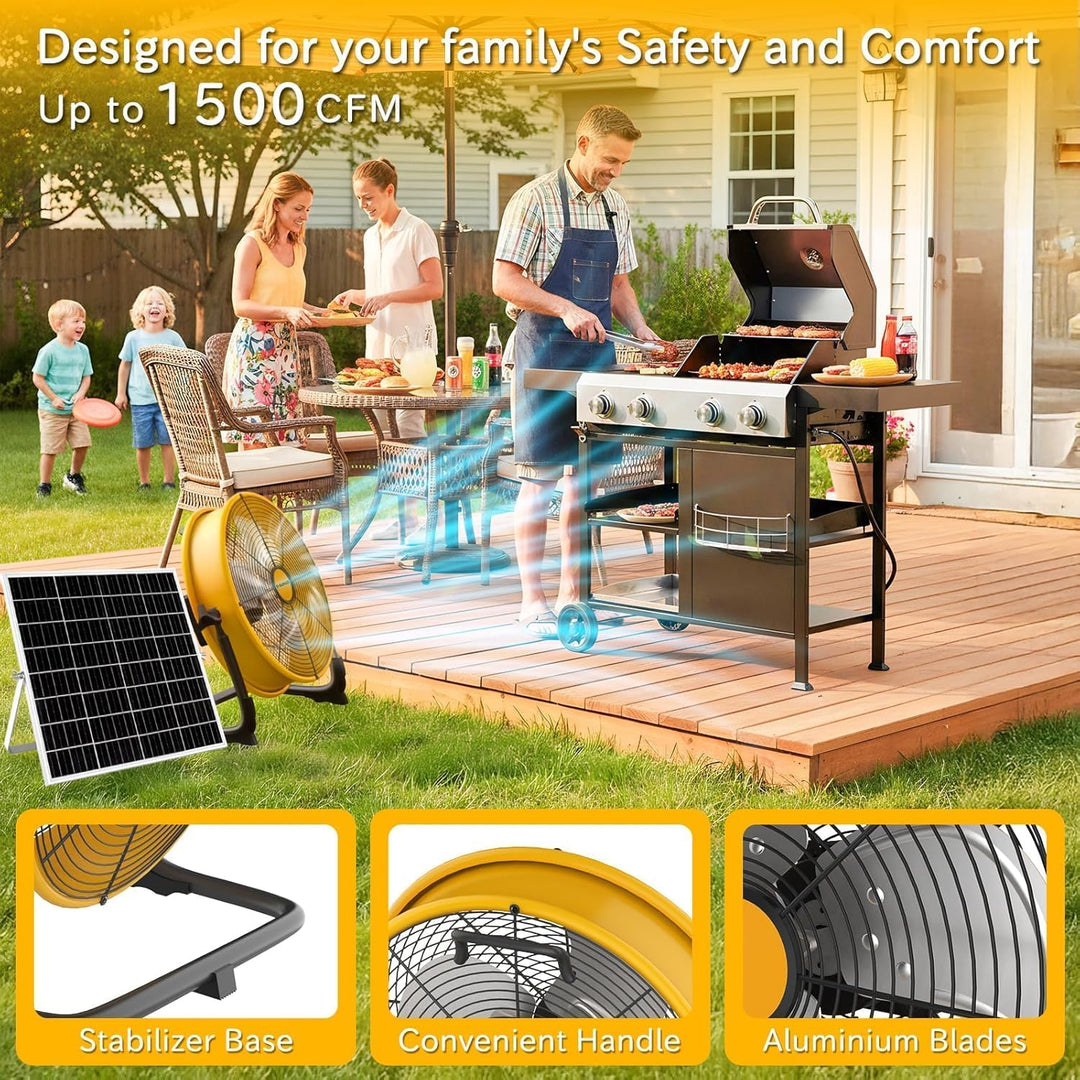 T-SUNUS Bodenventilator mit Solarpanel, Standventilator Windmaschine Metall Leise mit Typ C und USB