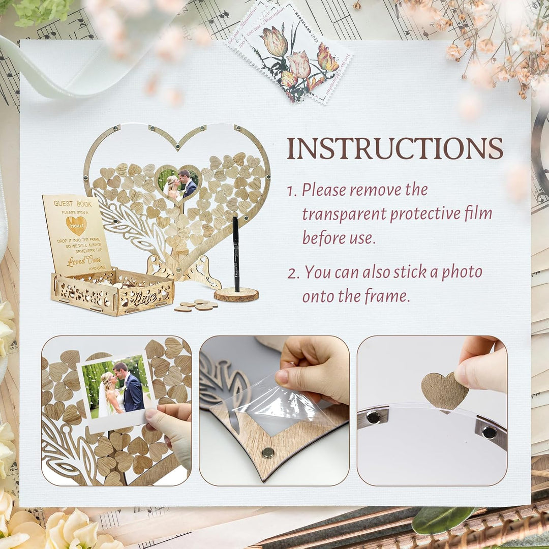 Gästebuch Hochzeit Holz,Gästebuch Hochzeit,Hochzeitsgästebuch mit 100 Holzherzen für Hochzeitsfeiern