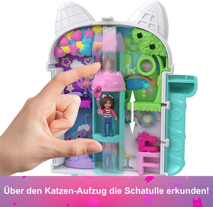 Schatulle von Polly Pocket x Gabby’s Dollhouse, Minipuppen und Spielset, 9 passende Zubehörteile, Ti