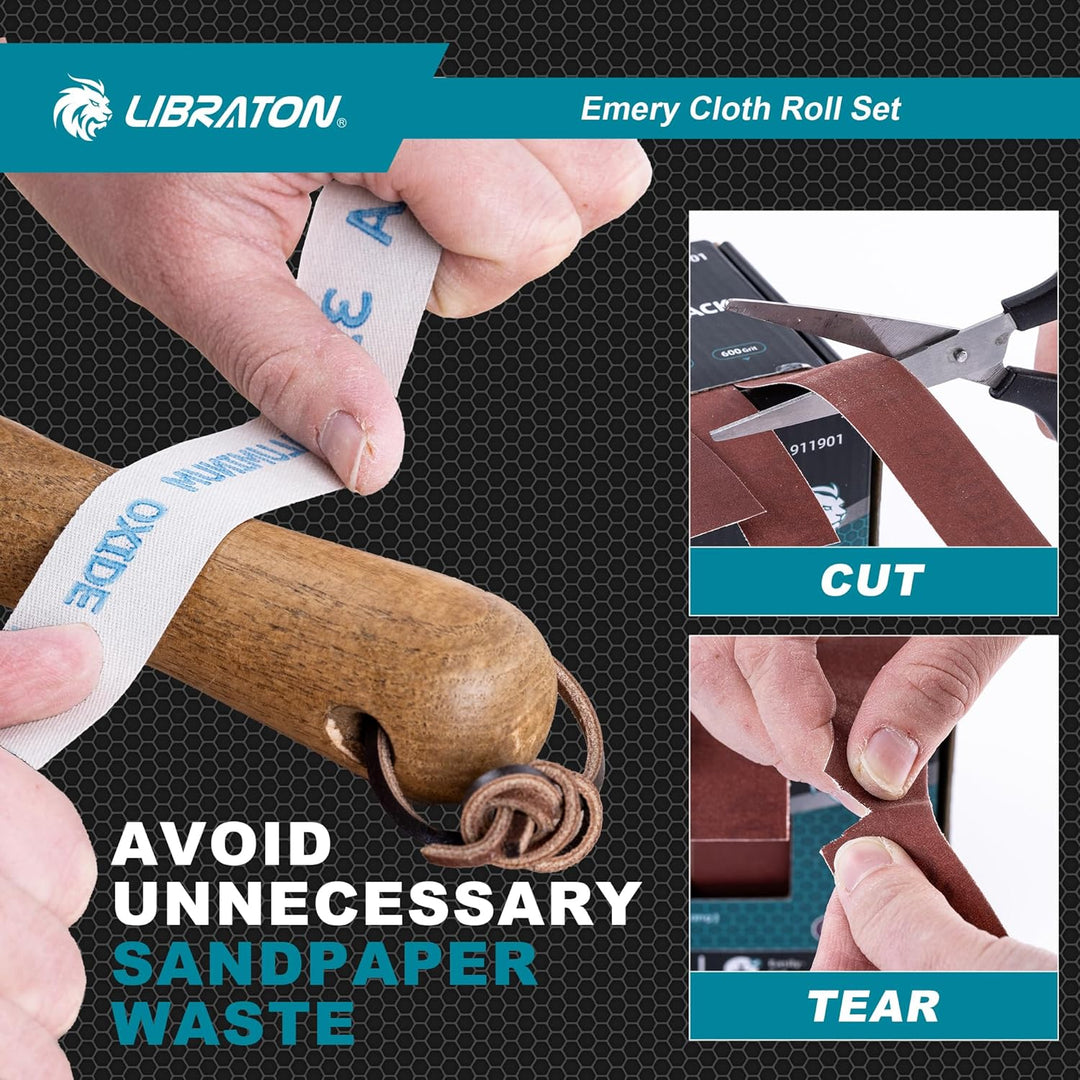 Libraton Schleifpapier Rollen, Schmirgeltuchrolle, 5 Rollen Schleifpapier mit Box, Körnung 150, 240,