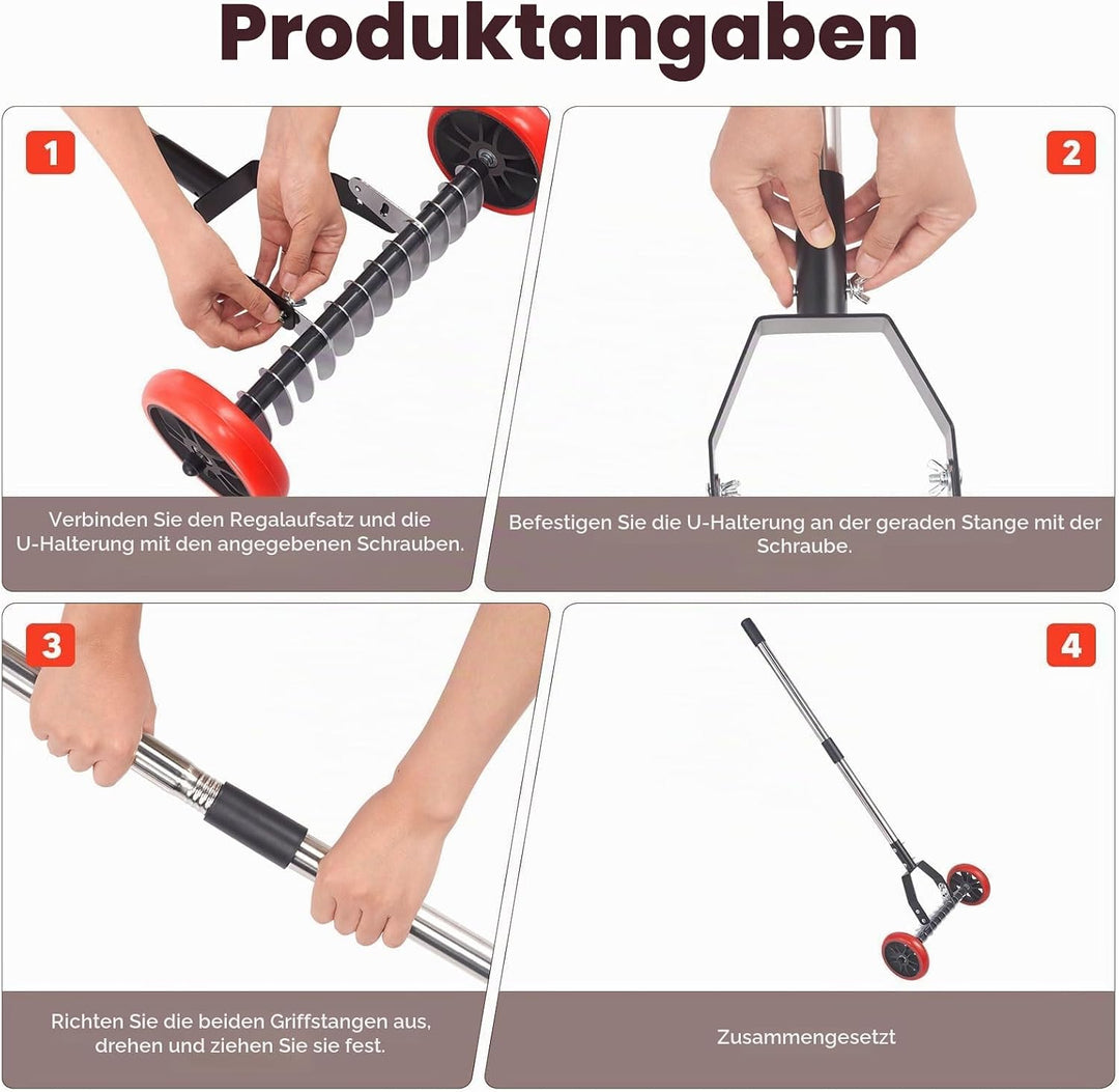 Hand-Vertikutierer mit 40 cm Arbeitsbreite, 12 Edelstahlmessern, Vertikutierer mit leichtlaufenden R