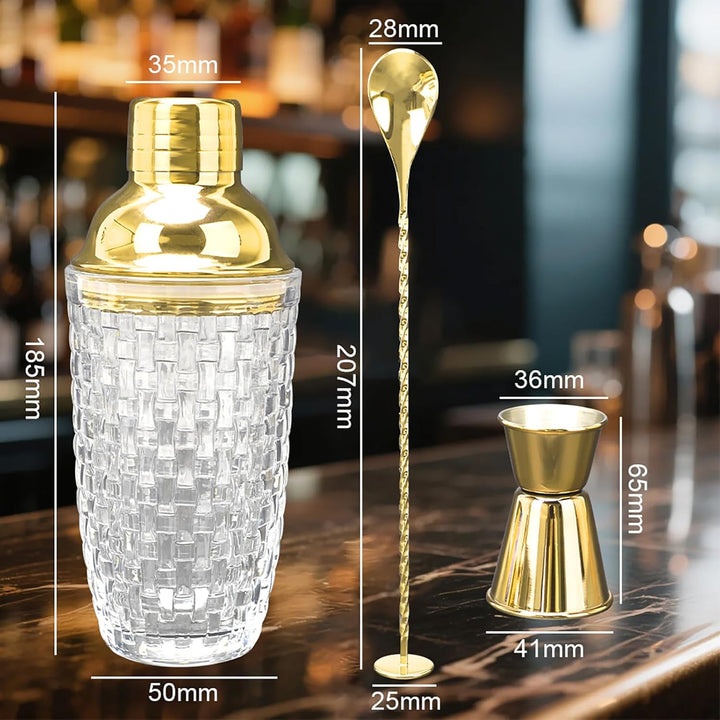 LUPATDY Glas Cocktailshaker,400ml Cocktail Shaker Set,Cocktail Shaker Glas Mixer mit Edelstahl Messb