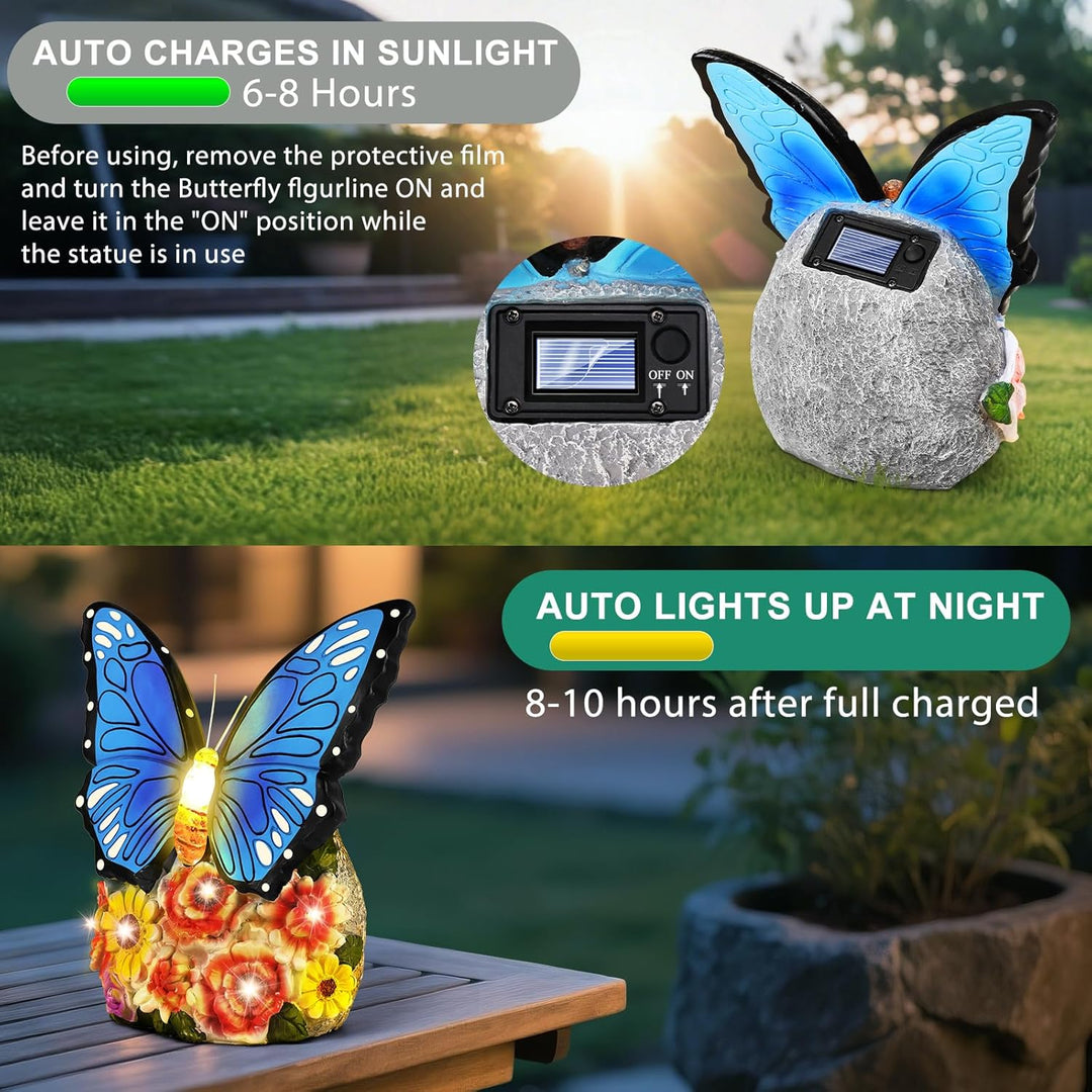 Linkax Geschenke für Frauen Mama Oma, Solar Gartenfiguren Schmetterling Gartendeko für Draussen, mit