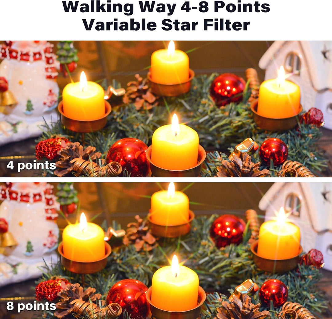 Walking Way 72mm Variabler Sternenfilter, 4-8 Punkt Starburst Objektivfilter mit HD optischem Glas,