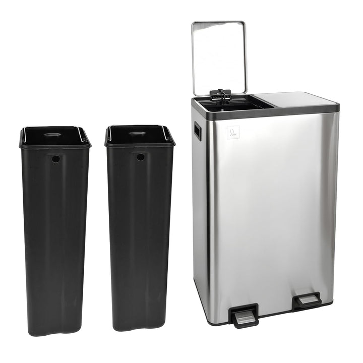 SVITA TMH2X30 Mülleimer 60L Mülltrennsystem 2 Fächer 2x15L Softclose-Deckel Pedal versteckbar Kunsts