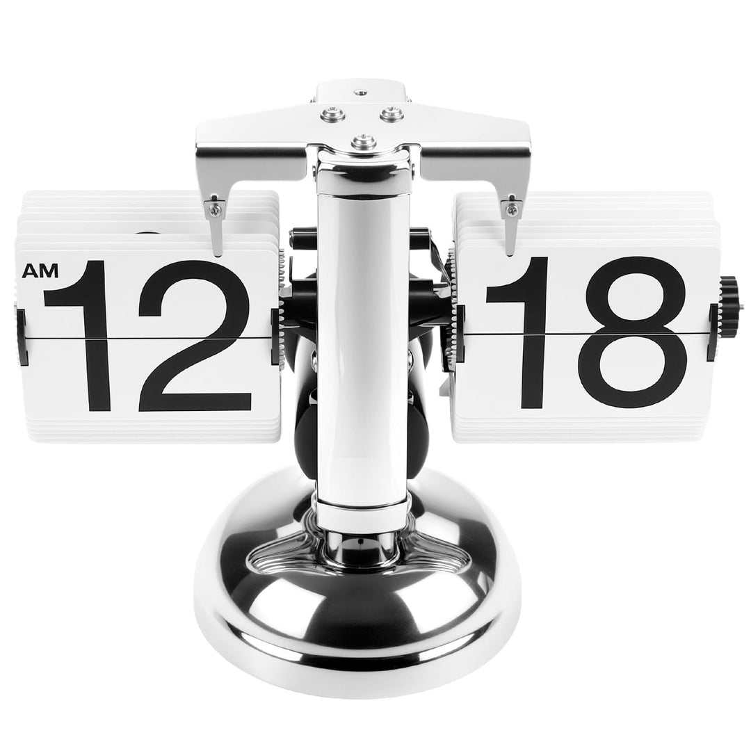 QWORK® Retro Flip Clock Tischuhr mit Quarzwerk, Mechanische Klappzahlenuhr, Silber Automatisches Umb