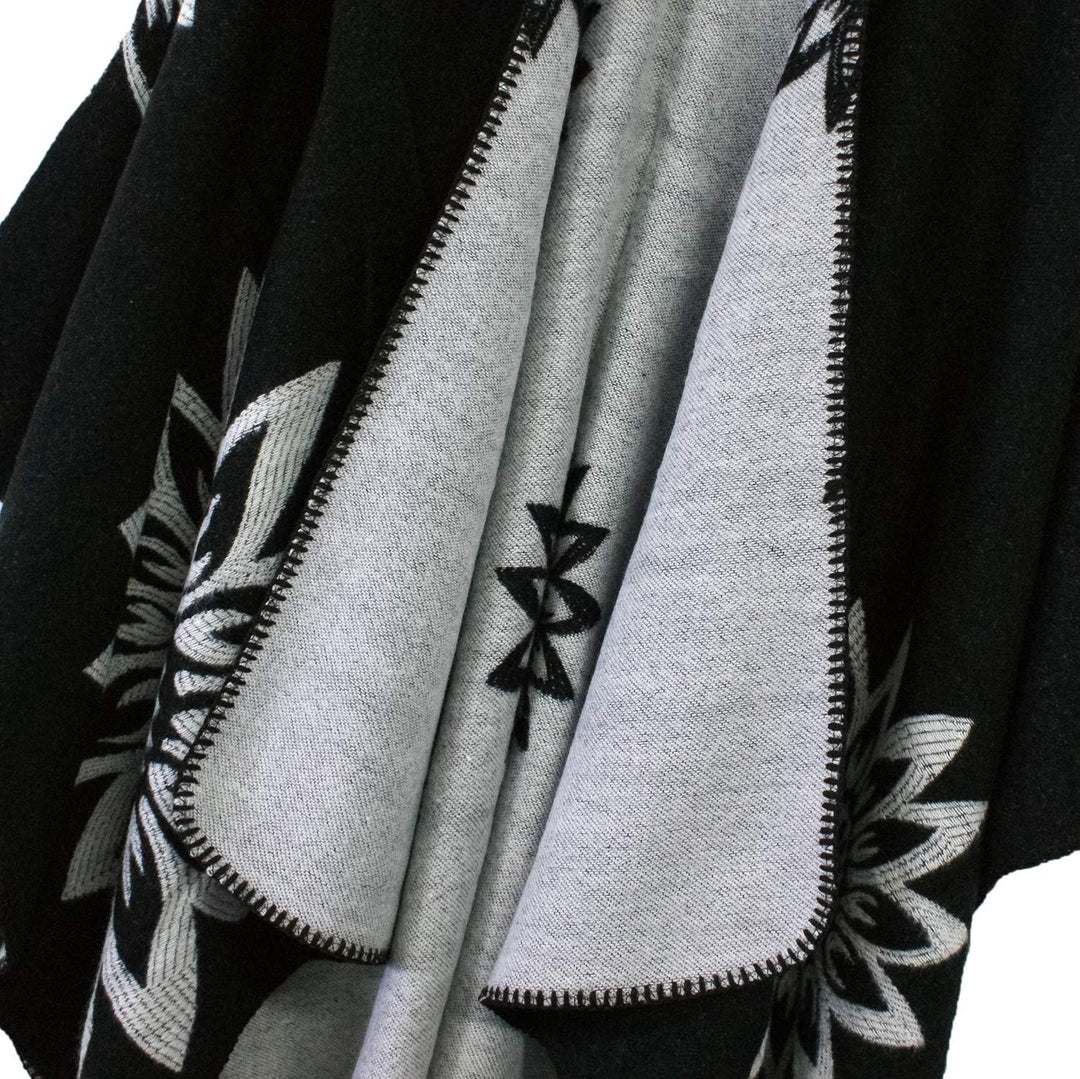 Damen Warm Offene Front Strick Schals und Wraps Floral Elegante Cardigans Poncho Cape Coat Mantel Sc