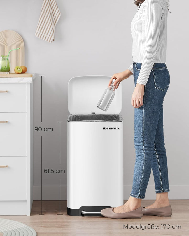 SONGMICS Mülleimer, 30 Liter Abfalleimer, Treteimer aus Stahl, mit Inneneimer und Deckel, Softclose,