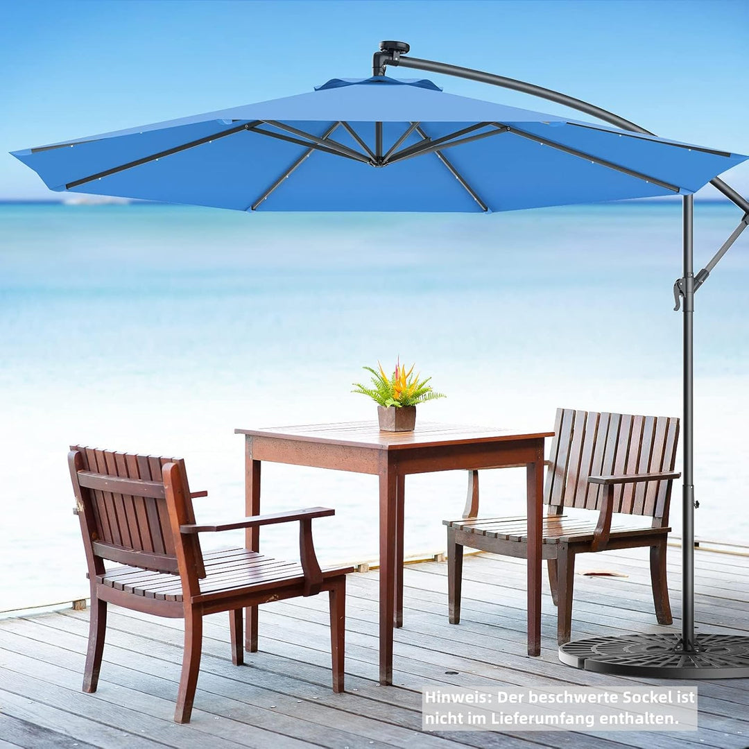 RELAX4LIFE Sonnenschirm Ø300cm, Ampelschirm Solar LED Beleuchtung, Gartenschirm mit Kreuzbasis, eins