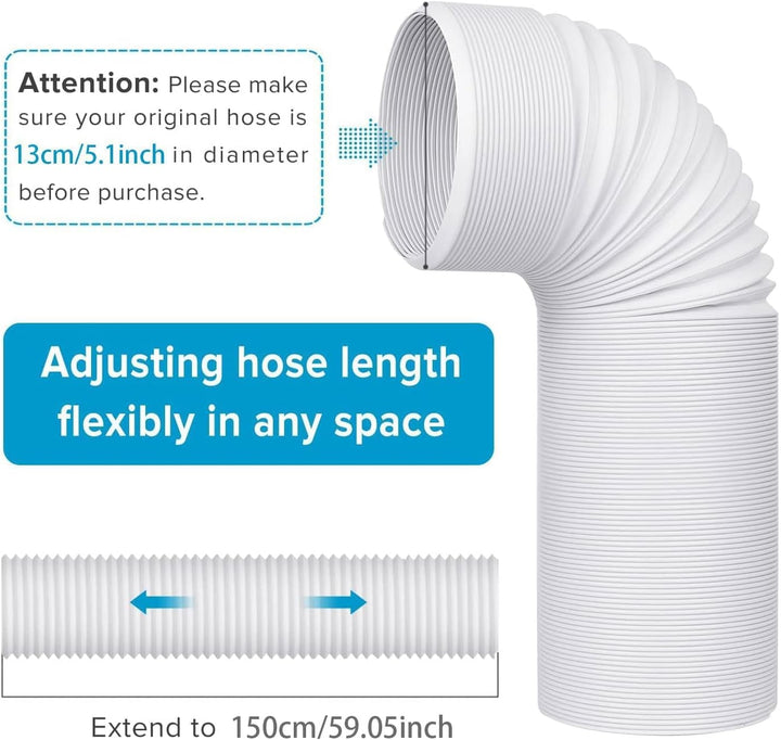 Abluftschlauch Klimagerät mit Adapter 130 mm 1.5m,Lüftungsrohrverbinder,Klimaanlage Abluftschlauch 1