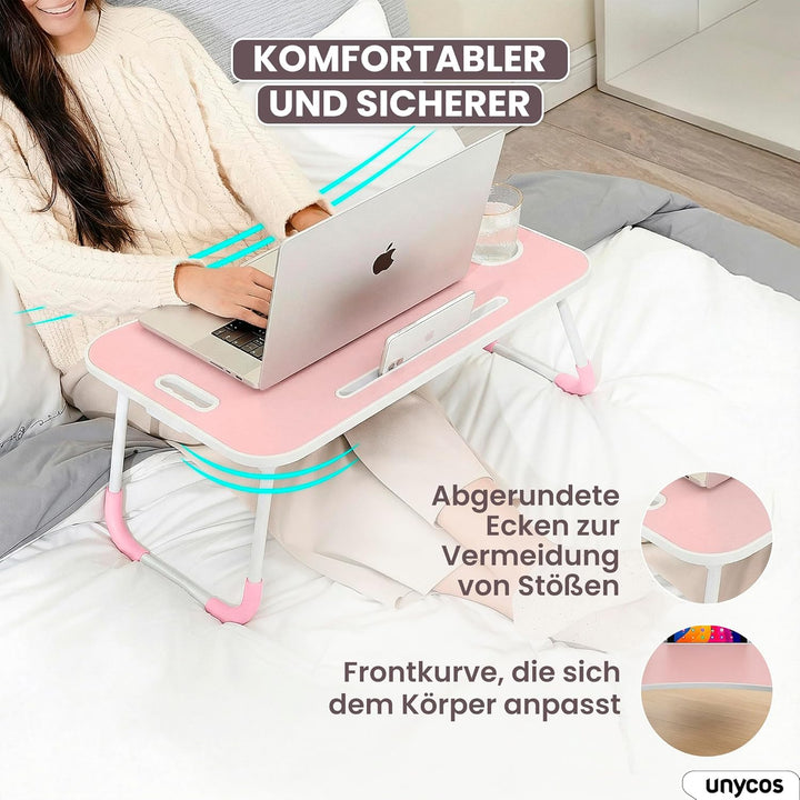 unycos - Betttablett Klappbar, Frühstückstablett mit Griff und Getränkehalter, Serviertisch, Ideal f