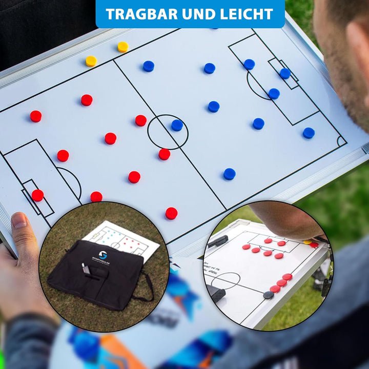 Sportacular Gear Taktiktafel Fussball inkl. Zubehör | Coachboard Professional | Stabiler Alu-Rahmen