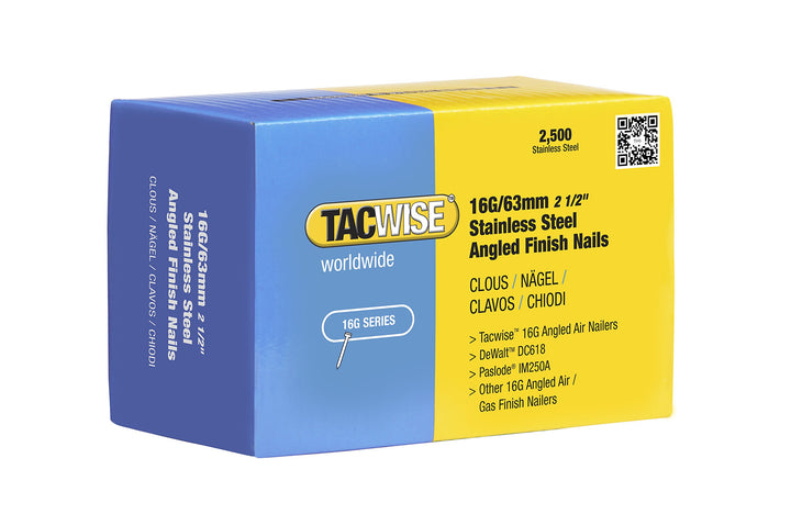 Tacwise Edelstahl-Nägel Gewinkelt 16G/63 mm, 2500 Stück, 1226