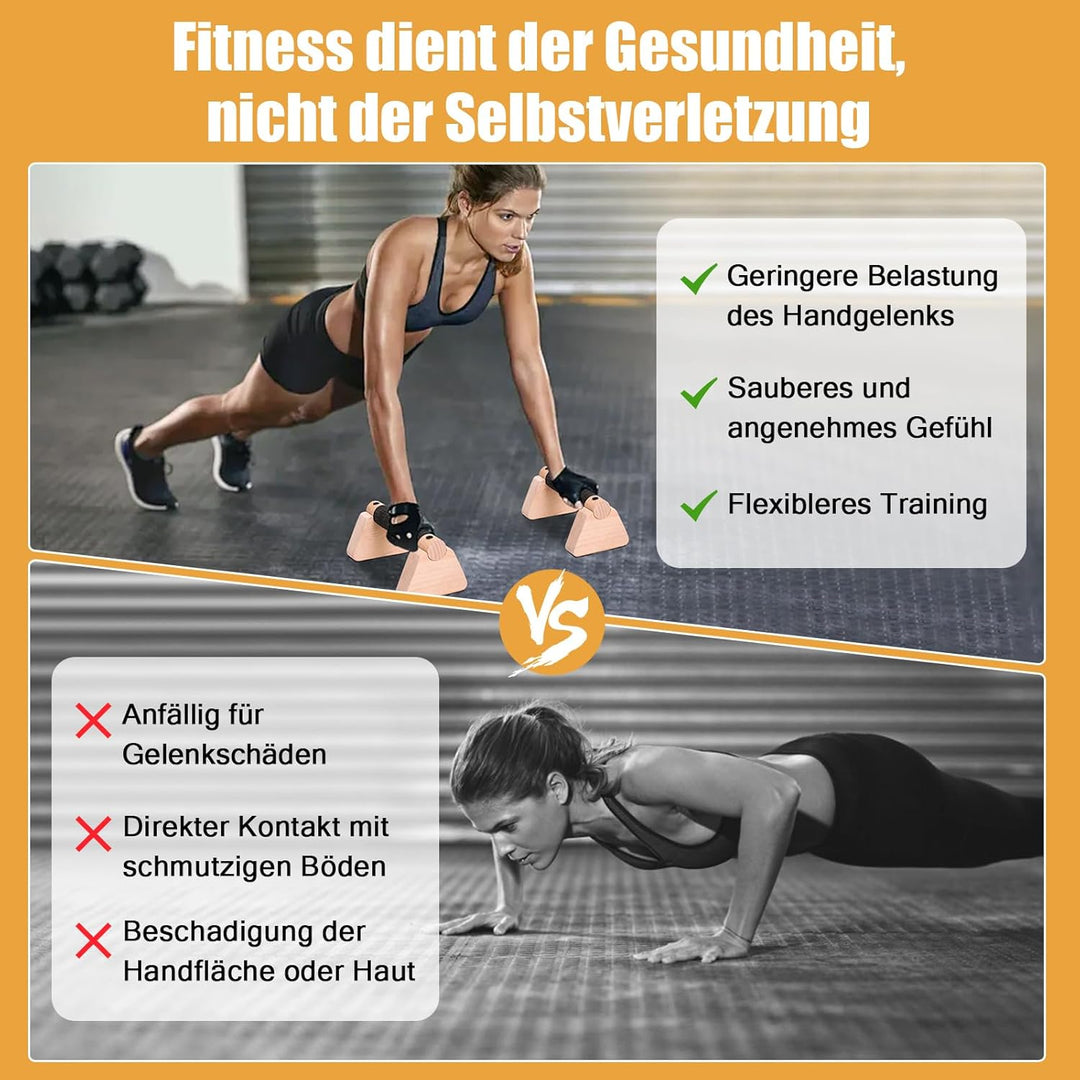 2 Pcs Liegestützgriffe, 25cm Holz Handstand Parallettes mit Rutschfeste Gummipuffer, Gelenksschonend