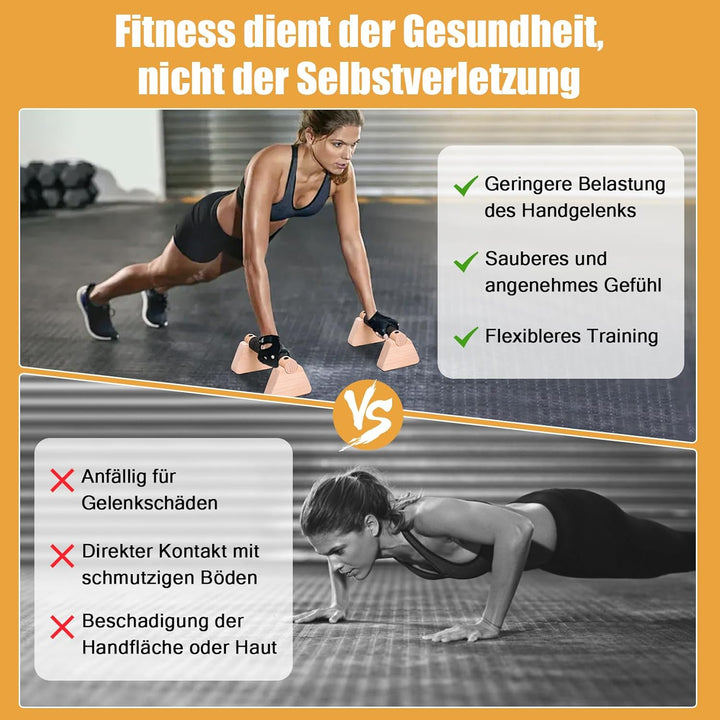 2 Pcs Liegestützgriffe, 25cm Holz Handstand Parallettes mit Rutschfeste Gummipuffer, Gelenksschonend