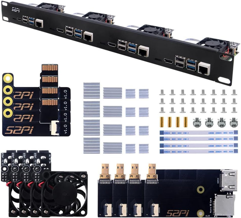 GeeekPi 1U Rack Kit für Raspberry Pi 4B, 19" 1U Rackmount Unterstützt 1-4 Einheiten mit 4 Raspberry