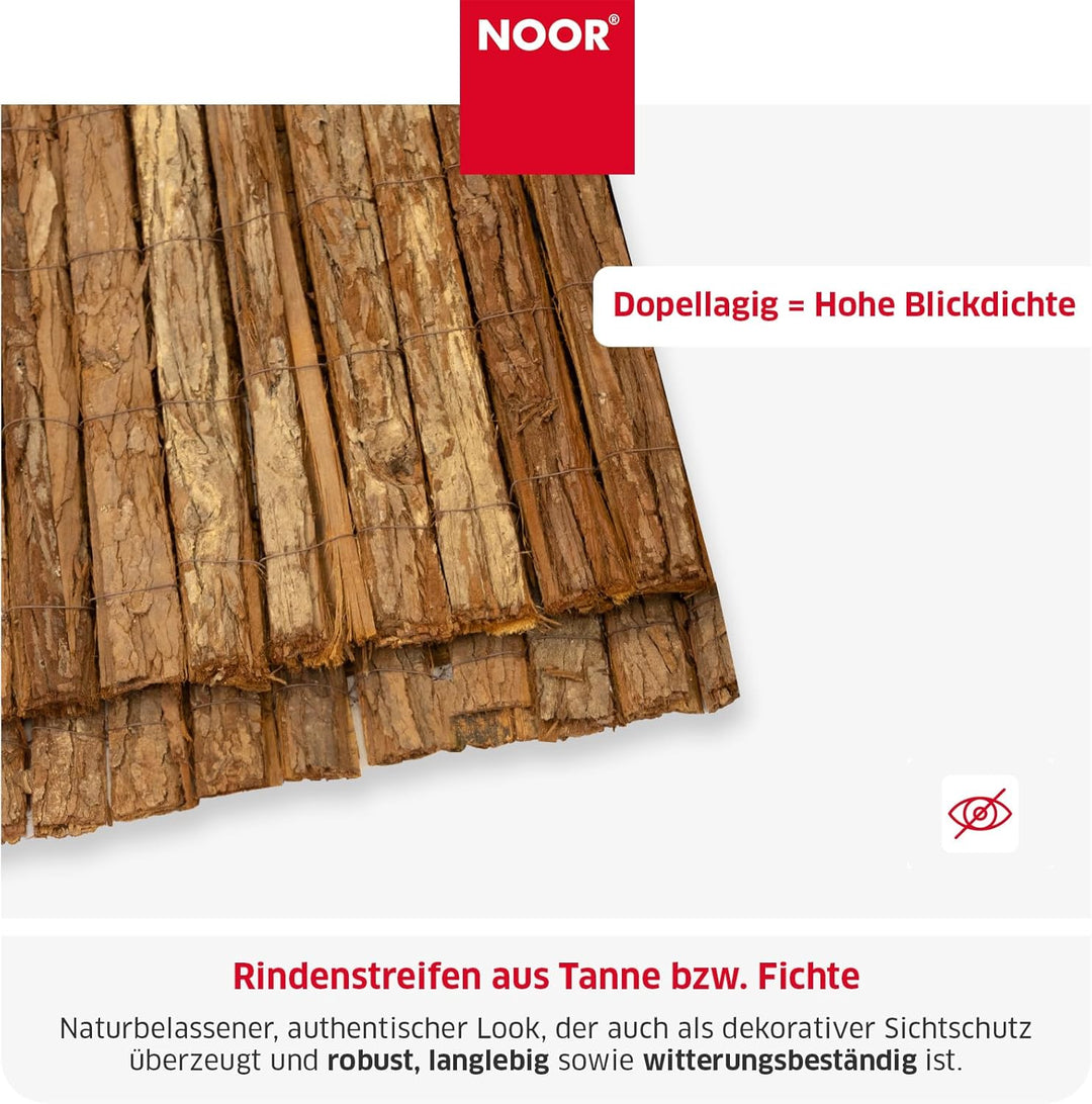 NOOR Rindenmatte Country Natur 2,00 x 3,00 m - Natürlicher Sichtschutz aus Baumrinde für Garten, Ter