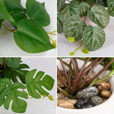 3er-Set Kunstpflanze Hängend Deko Pflanzen im Keramiktopf Mini Kunstpflanze Monstera und Philodendro