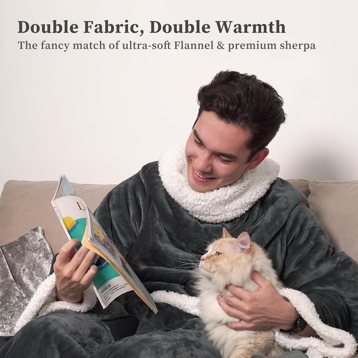 Winthome Kuscheldecke mit Ärmeln Dick, Wolldecke Warm Winter, Sherpa Decke mit Tasche, Fleecedecke W