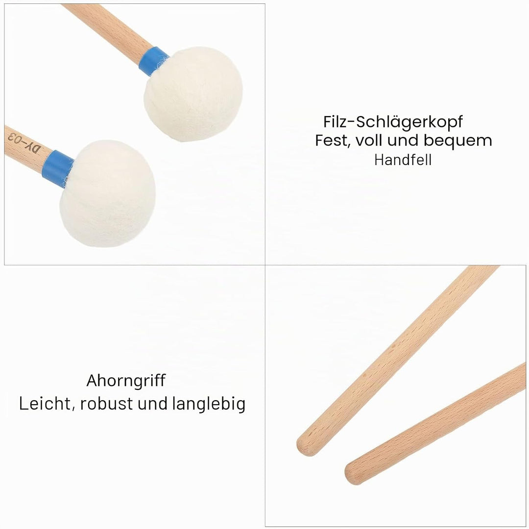 2 Stück Trommelschlägel Filzschlägel Sticks Drum Mallet Wollstockschlägel Hammer Ahorngriff Holzschl