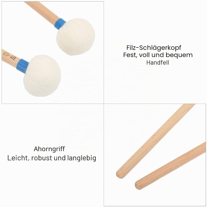 2 Stück Trommelschlägel Filzschlägel Sticks Drum Mallet Wollstockschlägel Hammer Ahorngriff Holzschl