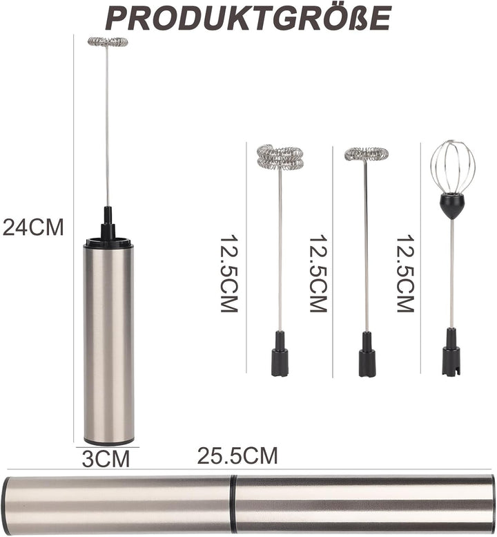 Milchaufschäumer Stab - Elektrischer Schneebesen, USB 800mah, 3 Aufsätzen 2 Geschwindigkeiten, Milch