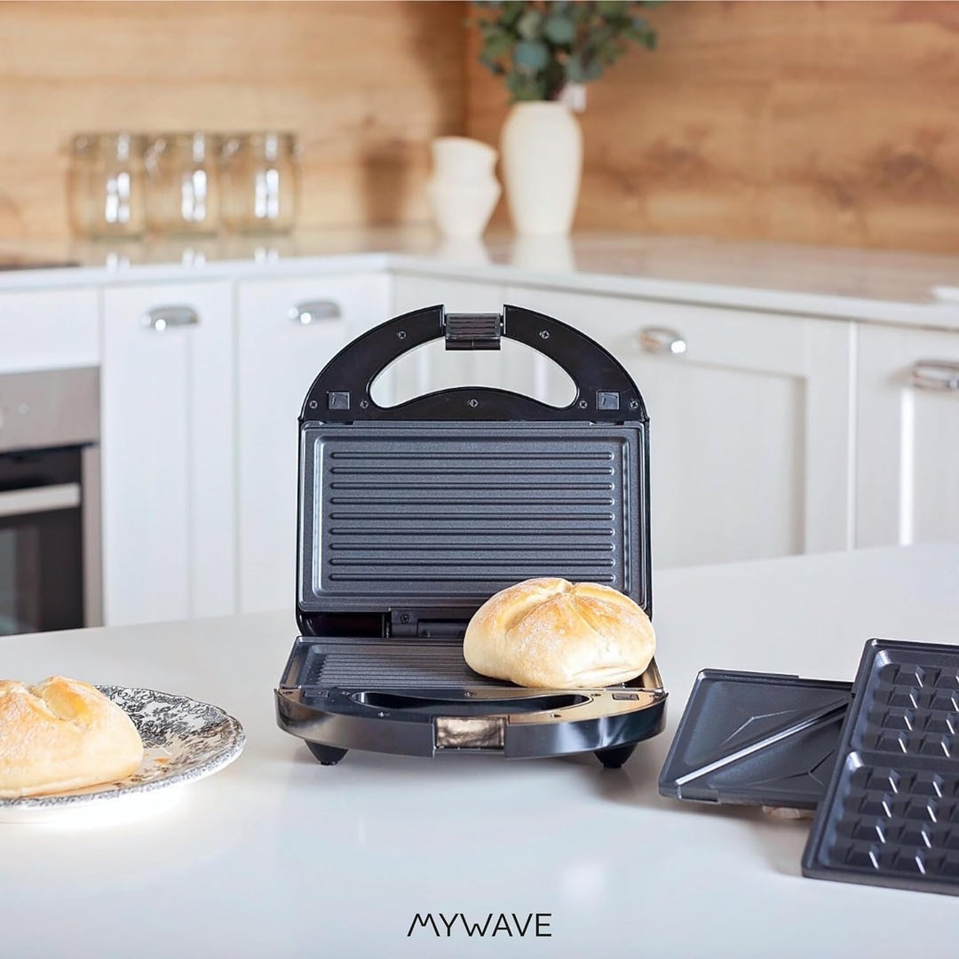 My Wave - Sandwich Maker 2 in 1 - Grill Sandwich Griddle Grillplatte - abnehmbar, Antihaftbeschichtu