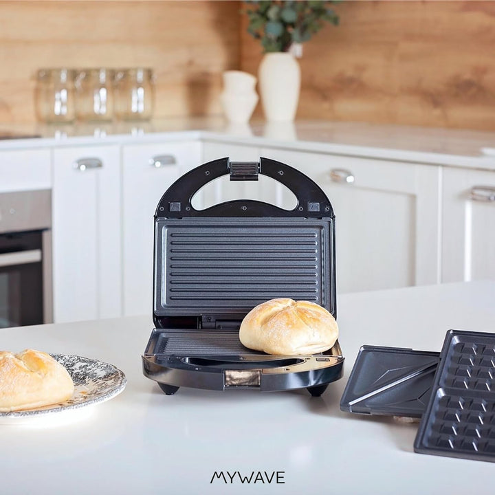 My Wave - Sandwich Maker 2 in 1 - Grill Sandwich Griddle Grillplatte - abnehmbar, Antihaftbeschichtu