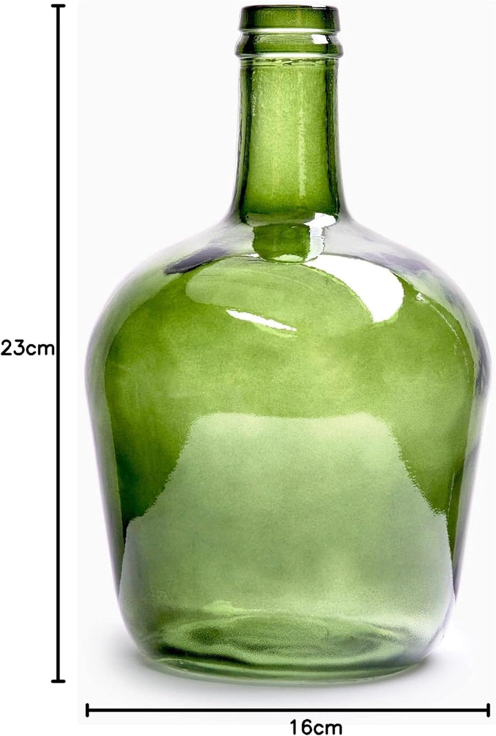 Handgefertigte Damajuana Glaskaraffe 4L Glatt olivgrün - Glasflasche oder Karaffe im mediterranen St