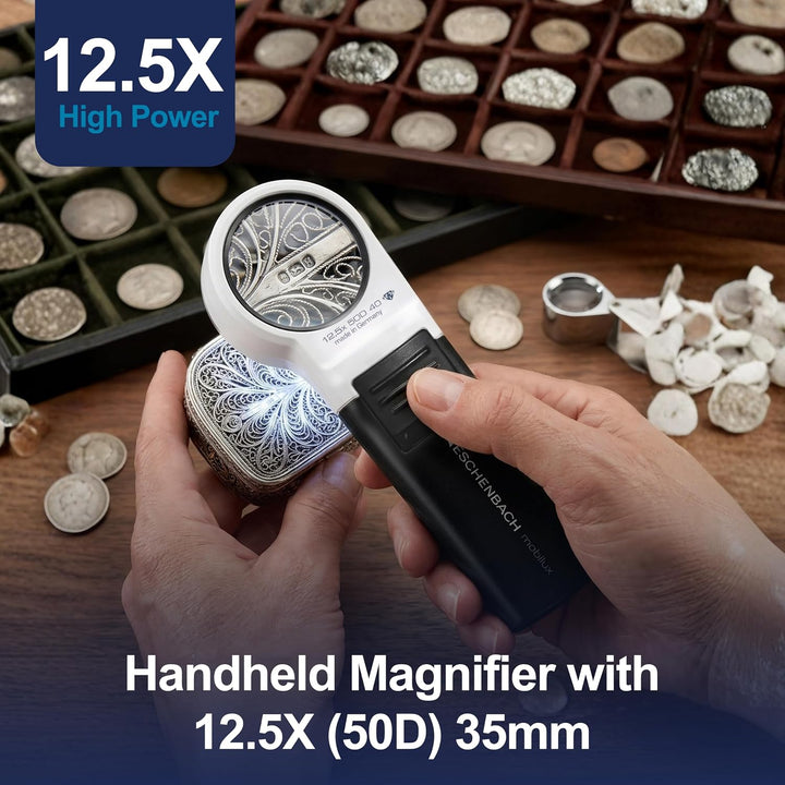 Eschenbach Optik Handlupe mobiluxLED mit LED-Beleuchtung und 12,5X-Vergrösserung Linsengrösse: (Ø) 3