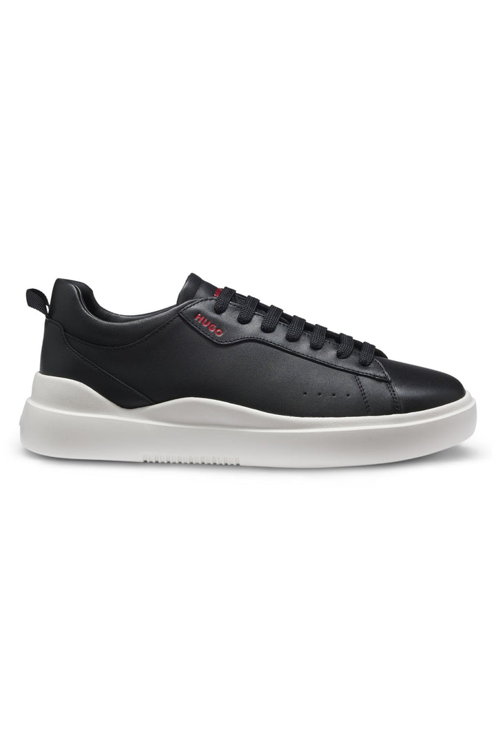 HUGO Herren Blake Tenn Sneakers aus Glattleder mit kontrastfarbenem Branding Grösse 40 EU Schwarz, 4